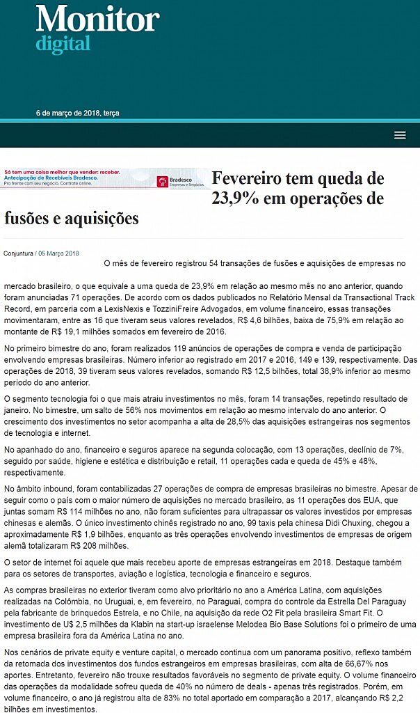 Fevereiro tem queda de 23,9% em operaes de fuses e aquisies